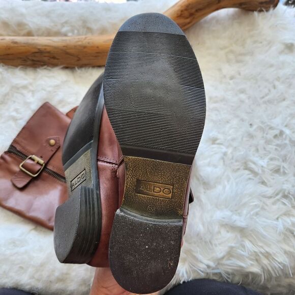 Aldos brown leather riding boots - Picture 3 of 16